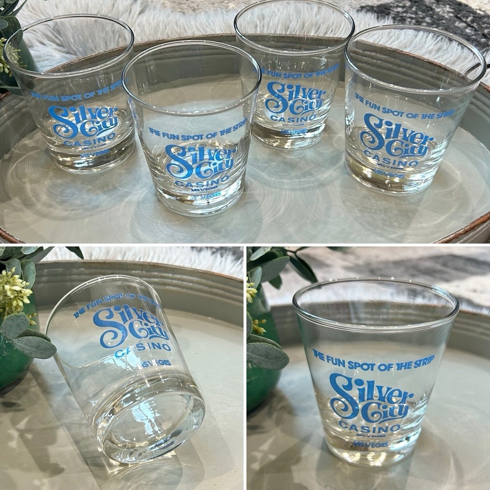 Vintage Silver City Casino Glass Las Vegas‎ "The Fun Spot of the Strip" Set Of 4